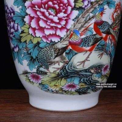 BỘ BÌNH ĐĨA CHIM TRĨ – HOA PHÙ DUNG